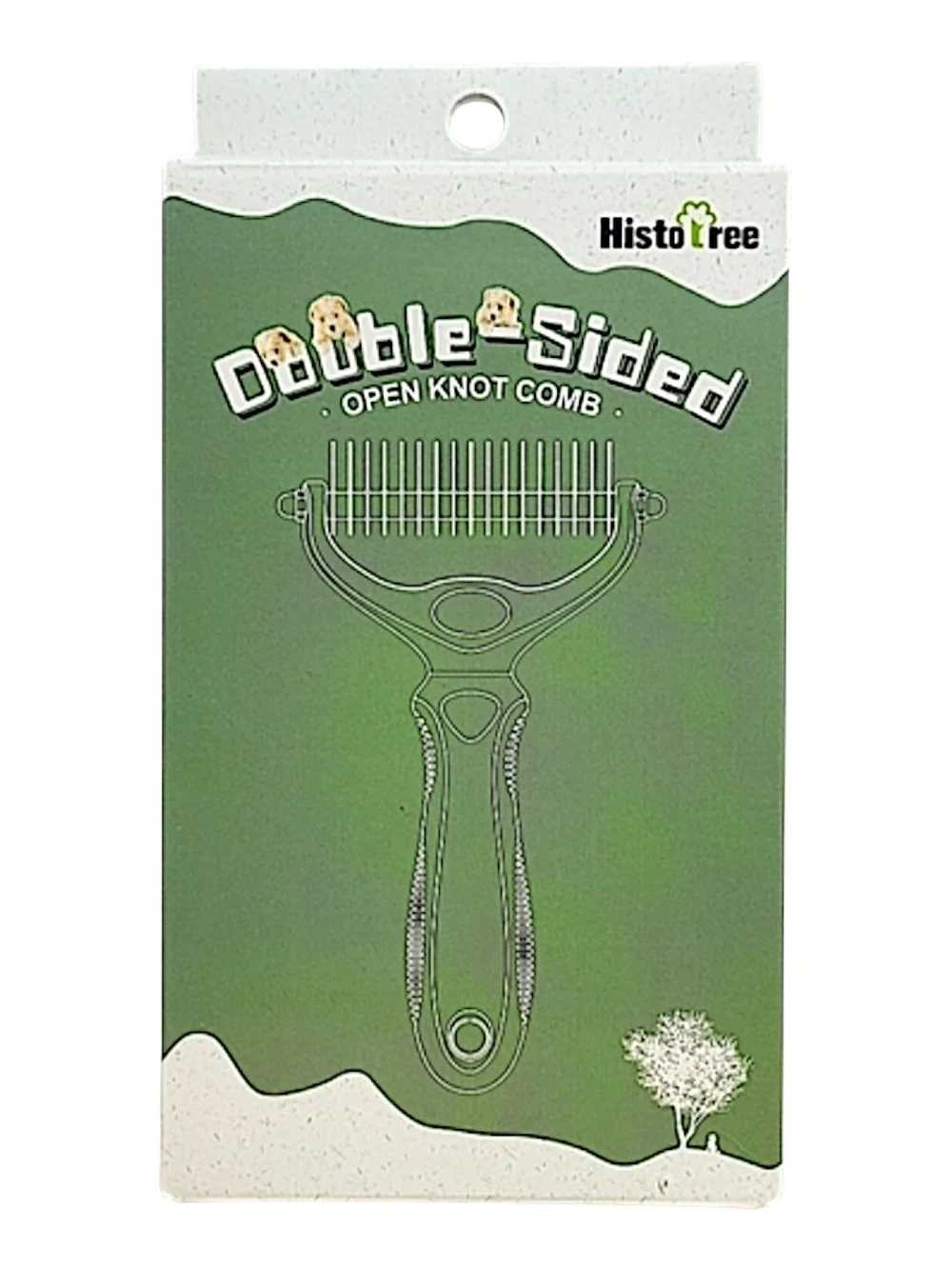 Histotree Green Dual-Row Deshedding Rake for Pets with Ergonomic Grip